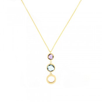 Κολιέ με έγχρωμα ζιργκόν, κίτρινος χρυσός Κ14