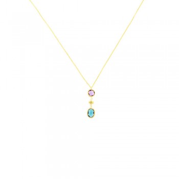 Κολιέ με έγχρωμα ζιργκόν, κίτρινος χρυσός Κ14