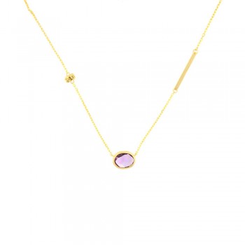 Κολιέ με ζιργκόν αμέθυστος, κίτρινος χρυσός Κ14