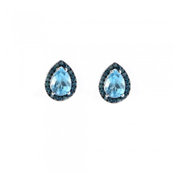 Σκουλαρίκια ροζέτα με pear cut Blue Topaz και London Blue Topaz, λευκός χρυσός Κ18