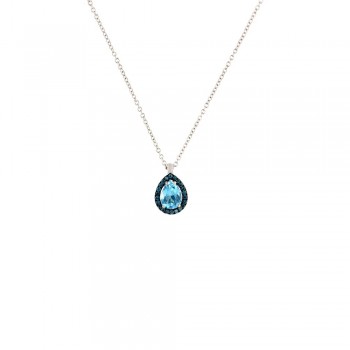 Κολιέ ροζέτα με pear cut Blue Topaz και London Blue Topaz, λευκός χρυσός Κ18