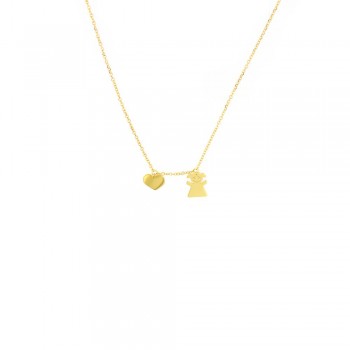 Κολιέ κοριτσάκι και καρδιά, κίτρινος χρυσός Κ14