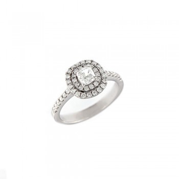 Δαχτυλίδι ροζέτα με λευκό cushion cut διαμάντι, λευκός χρυσός Κ18
