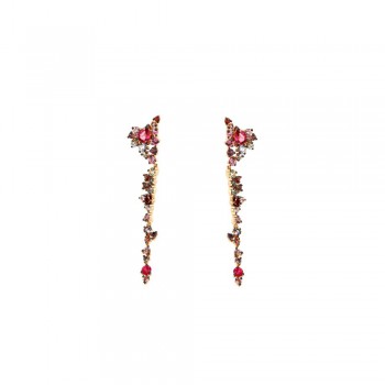 Σκουλαρίκια με έγχρωμες ημιπολίτιμες πέτρες, ροζ χρυσός Κ18