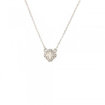 Κολιέ σταυρός από φίλντισι και ζιργκόν, λευκός χρυσός Κ14