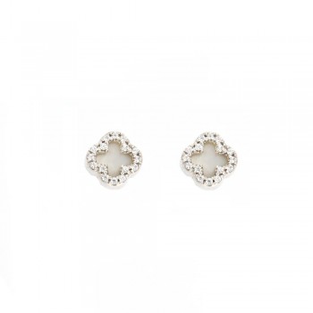 Σκουλαρίκια σταυρός φίλντισι και ζιργκόν, λευκός χρυσός Κ14