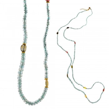 Κολιέ SALVATORE PLATA με έγχρωμες ημιπολίτιμες πέτρες, ασήμι κίτρινο επίχρυσο 925 