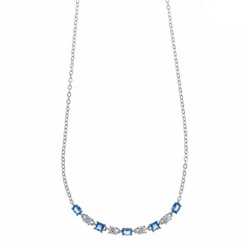 Κολιέ SALVATORE PLATA με λευκά και μπλέ ζιργκόν, ασήμι 925 