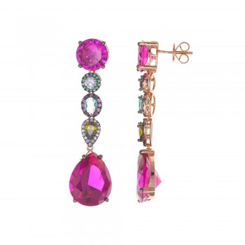 Σκουλαρίκια SALVATORE PLATA με έγχρωμα ζιργκόν, ασήμι ροζ επίχρυσο 925 
