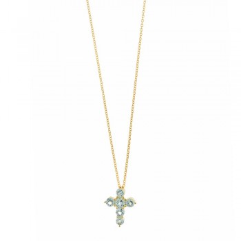 Κολιέ σταυρός SALVATORE PLATA με έγχρωμα ζιργκόν, ασήμι κίτρινο επίχρυσο 925 