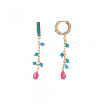 Σκουλαρίκια κρικάκια SALVATORE PLATA  με τυρκουάζ, ασήμι κίτρινο επίχρυσο 925 