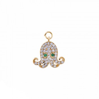 Charm χταπόδι SALVATORE PLATA με λευκά ζιργκόν, ασήμι κίτρινο επίχρυσο 925 