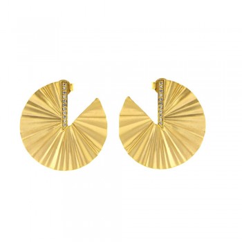 Σκουλαρίκια βεντάλια με διαμαντια, κίτρινος χρυσός Κ18