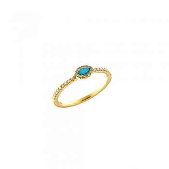 Δαχτυλίδι μάτι με τυρκουάζ και λευκά διαμάντια, κίτρινος χρυσός Κ18