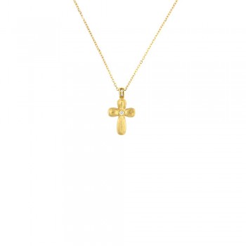 Σταυρός μικρός χειροποίητος με αλυσίδα και διαμάντια, κίτρινος χρυσός Κ18