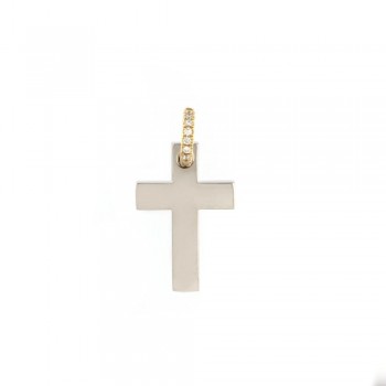 Σταυρός με λεπτομέρεια σε λευκά ζιργκόν, κίτρινος-λευκός  χρυσός Κ14