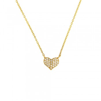 Κολιέ καρδιά με λευκά διαμάντια, κίτρινος χρυσός Κ18