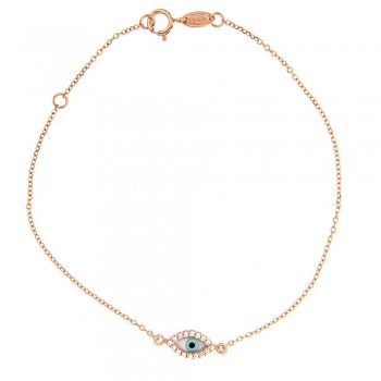 Βραχιόλι με φιλντισένιο αμυγδαλωτό μάτι και λευκά ζιργόν, ροζ χρυσός Κ14