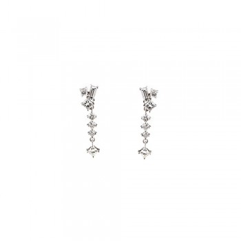 Σκουλαρίκια κρεμαστά με διαμάντια σε princess και briliant cut, λευκός χρυσός Κ18