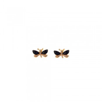 Σκουλαρίκια πεταλούδες με ένχρωμα quartz, ροζ χρυσός Κ14