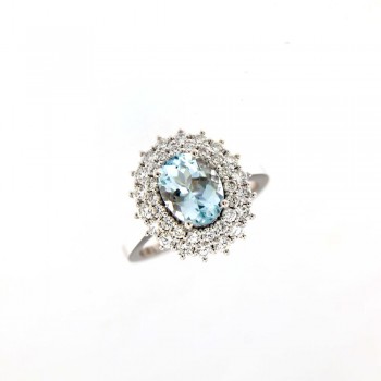 Δαχτυλίδι ροζέτα με οβάλ Aquamarine και διαμάντια, λευκός χρυσός Κ18