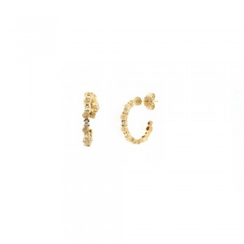 Σκουλαρίκια διαμαντένιος κρίκος με σατινέ τεχνοτροποία, κίτρινος χρυσός Κ14