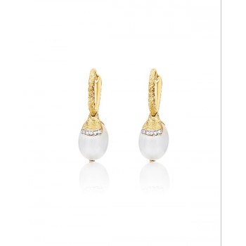 Σκουλαρίκια NANIS, Dancing in the rain με moonstone και διαμάντια, κίτρινος χρυσός Κ18