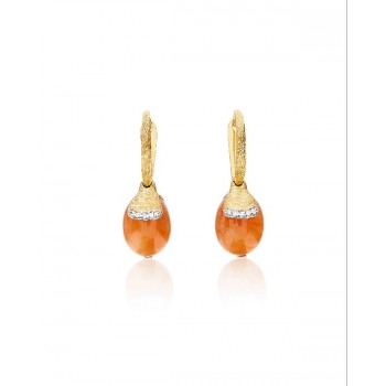 Σκουλαρίκια NANIS, Dancing in the rain, orange aventurine και διαμάντια, κίτρινος χρυσός Κ18