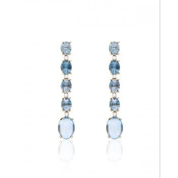 Σκουλαρίκια κρεμαστά NANIS, Dancing Azure, με London blue topaz και διαμάντια, κίτρινος χρυσός Κ18