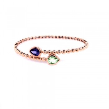 Βραχιόλι χειροπέδα στριφτή CASATO gioielli με τανζανίτη και πέριντοτ, συλλογή Boutique, ροζ χρυσός Κ18