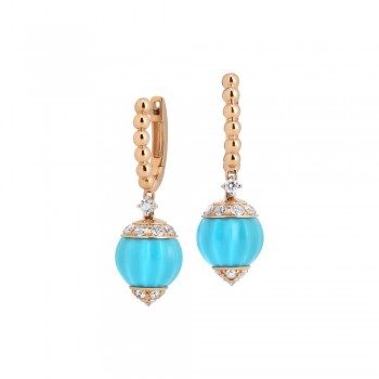 Σκουλαρίκια κρεμαστά CASATO gioielli με Τυρκουάζ και διαμάντια, συλλογή Boutique portofino, ροζ χρυσός Κ18
