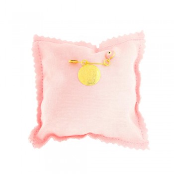 Ασημένια παραμάνα φυλαχτό κωνσταντινάτο με ροζ μάτι σε μαξιλάρι