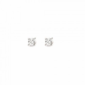 Σκουλαρίκια μονόπετρα με διαμάντι, λευκός χρυσός Κ18