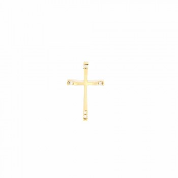 Σταυρός γυαλιστερός με διαμάντια, κίτρινος χρυσός Κ14