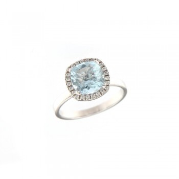 Δαχτυλίδι ροζέτα με cushion cut aqua marine και διαμάντια, λευκός χρυσός Κ18