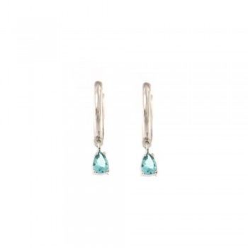 Σκουλαρίκια mini κρίκος με ζιργκόν χρώμα μαραϊμπα σε pear cut, λευκός  χρυσός Κ14