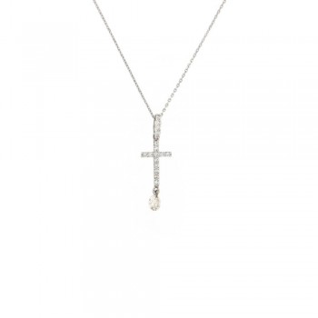 Σταυρός με λευκά διαμάντια, λευκός χρυσός Κ18