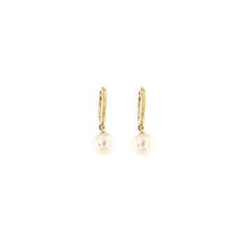 Σκουλαρίκια mini κρίκος με charm σε μαργαριτάρι, κίτρινος χρυσός Κ14