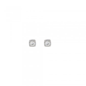 Σκουλαρίκια ροζέτες με cushion cut διαμάντι, λευκός χρυσός Κ18