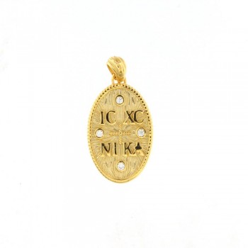 Μενταγιόν φυλαχτό κωνσταντινάτο με λευκά ζιργκόν ,κίτρινος χρυσός Κ14