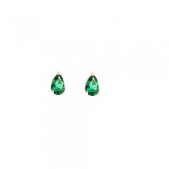 Σκουλαρίκια μονόπετρα σταγόνα με πράσινο ζιργκόν, κίτρινος χρυσός Κ14
