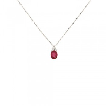 Κολιέ με ρουμπίνι & διαμάντια, λευκόχρυσος Κ18