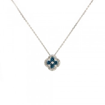 Κολιέ με μπλέ & λευκά  διαμάντια, λευκόχρυσος Κ18