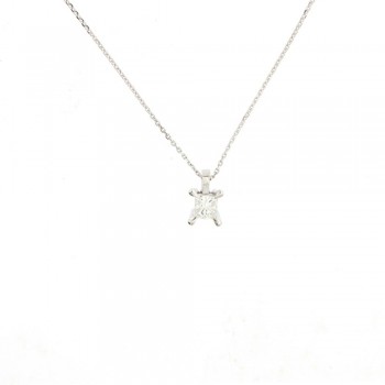 Κολιέ μονόπετρο με princess cut διαμάντι, λευκόχρυσος Κ18