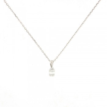 Κολιέ μονόπετρο με baguet cut διαμάντια, λευκόχρυσος Κ18