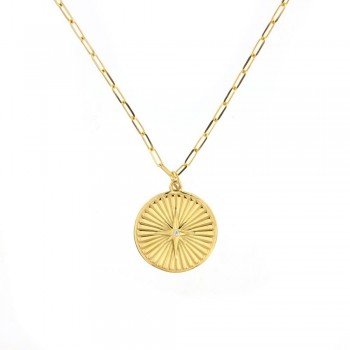 Κολιέ γούρι 2023 με ζιργκόν, ασήμι επίχρυσο 925