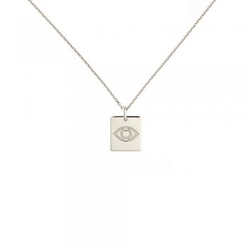 Κολιέ γούρι 2023 πλακίτσα με μάτι, ασήμι 925