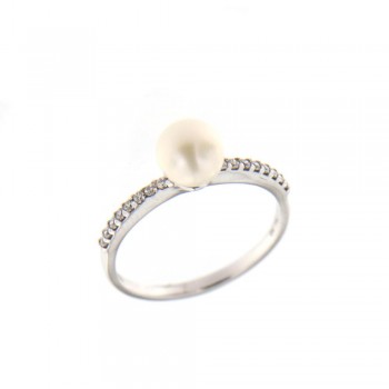 Δαχτυλίδι με μαργαριτάρι και ζιργκόν, λευκός χρυσός Κ14