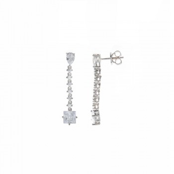 Σκουλαρίκια SALVATORE PLATA με λευκά ζιργκόν, ασήμι 925