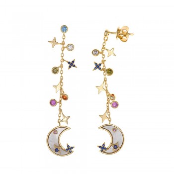 Σκουλαρίκια SALVATORE PLATA με ζιργκόν και φίλντισι, ασήμι επίχρυσο 925 